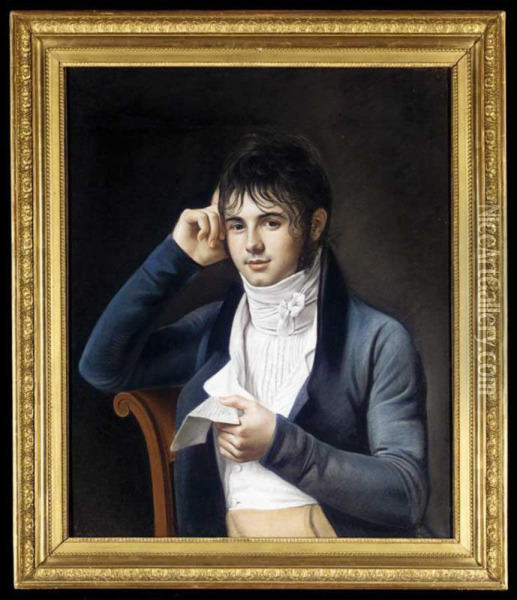 Portrait Of A Young Man Wearing A Blue Coat Oil Painting - Marie-Gabrielle Capet
