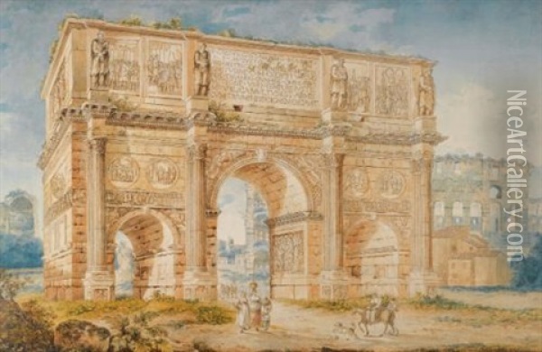 The Arch Of Constantine And Part Of The Colosseum Oil Painting - Franz Kaisermann