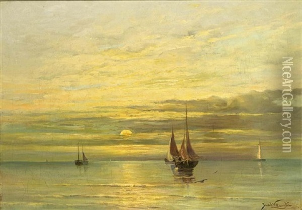 Fishing Boats On A Calm Sea Oil Painting - Jacob Willem Gruyter