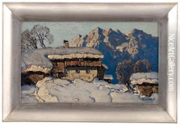 Berghof Im Winter Oil Painting - Oskar Mulley