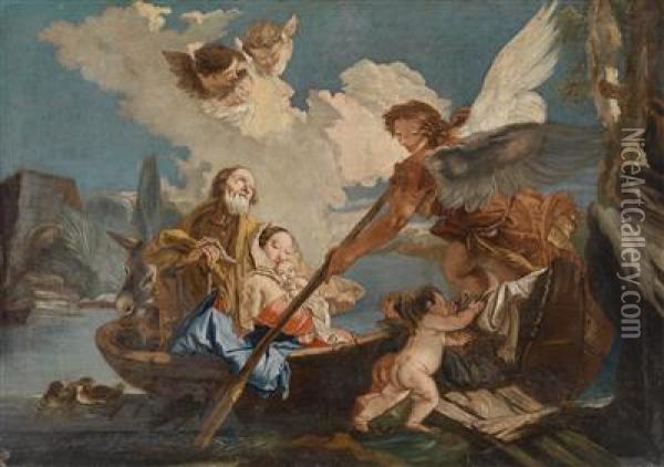 The Holy Family On The Flight Into Egypt Oil Painting - Giovanni Battista Tiepolo