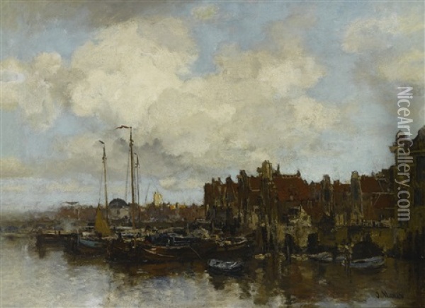 On The Amstel Oil Painting - Jacob Henricus Maris