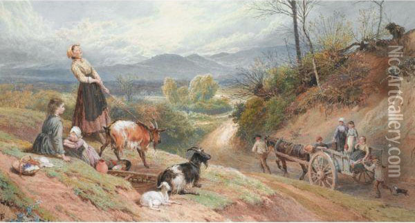 The Road To Market Oil Painting - Myles Birket Foster