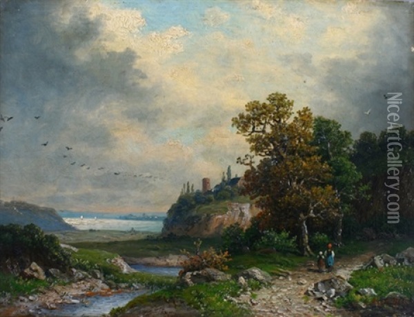 Herbstlandschaft, Partie An Der Weser Oil Painting - Julius Kruchen
