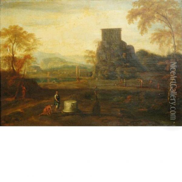 Landscape With Figures Among Ruins Oil Painting - Claude Lorrain (Gellee)