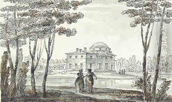 A neoclassical pavillion, perhaps in the park at Tsarskoe Selo Oil Painting - Giacomo Quarenghi