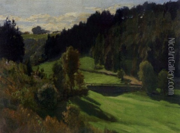 Bewaldete Hugellandschaft Im Sommer Oil Painting - Anton (Johann A.) Engelhard