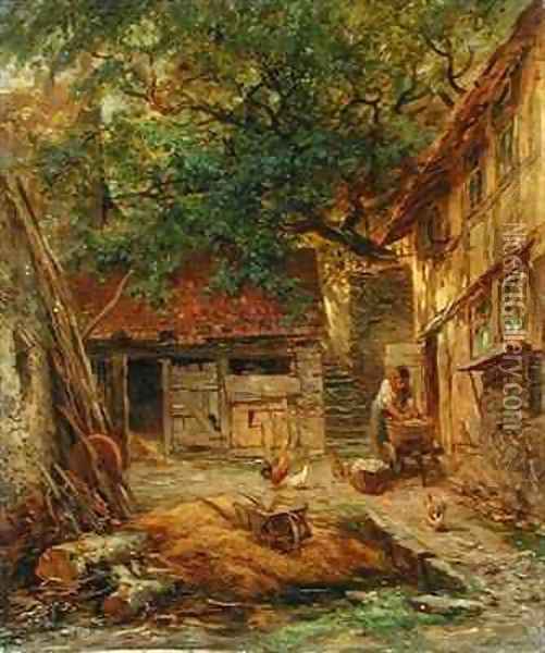 A Farmhouse Courtyard Oil Painting - Anton Burger