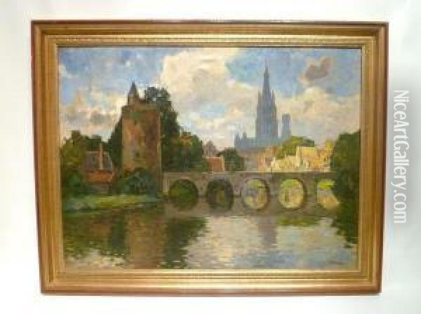 Pont A Bruges Oil Painting - Bernard, Ben Viegers