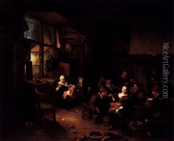 A Tavern Interior With Figures Drinking Oil Painting - Richard Brakenburg