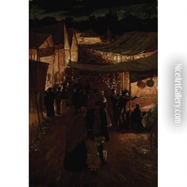 The Fairground By Night Oil Painting - James Macbeth