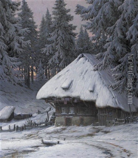 Verschneites Bauernhaus Im Schwarzwald Oil Painting - Karl Hauptmann