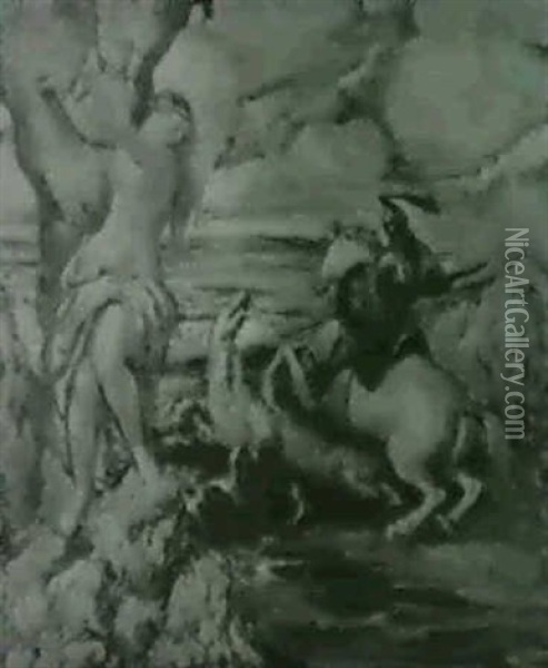 Die An Den Felsen Geschmiedete Andromeda                    Wird Von Perseus Befreit Oil Painting - Erich Klossowski