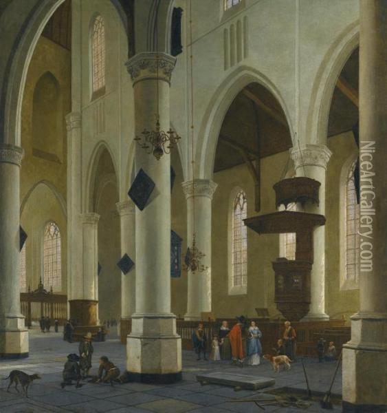 Delft 1611/12 - 1675 
 The Interior Of The Nieuwe Kerk In Delft Oil Painting - Hendrick Van Vliet