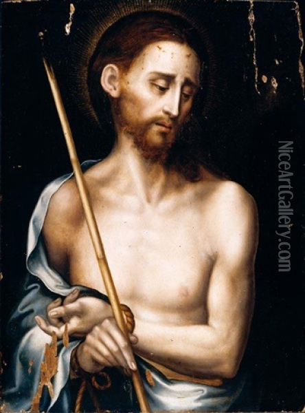 Christ As Man Of Sorrows Oil Painting - Luis de Morales