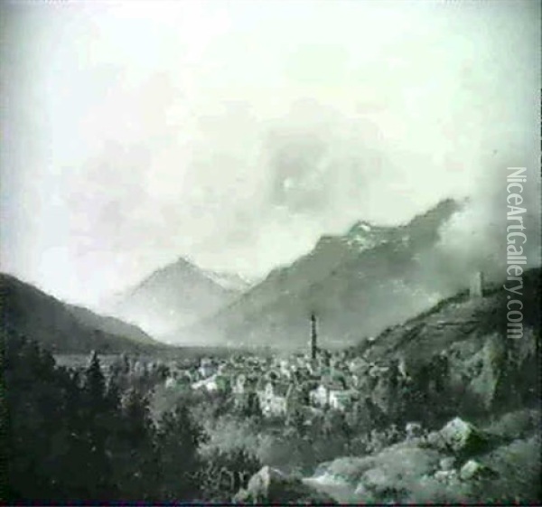 Stadtchem Im Alpental Oil Painting - Edmund Mahlknecht
