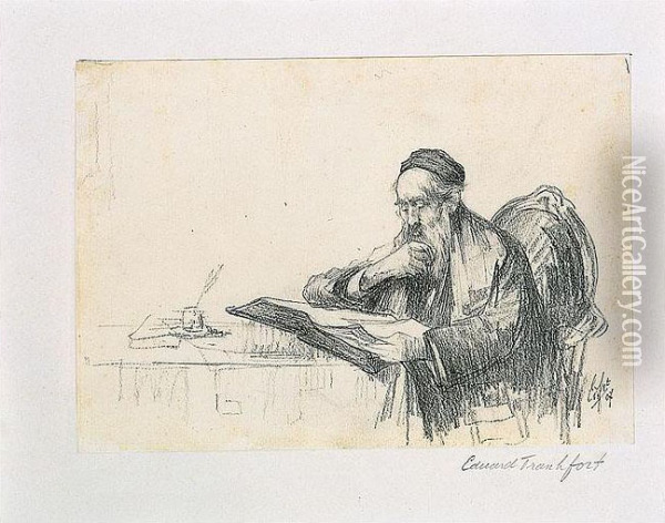 Rabbi At Study Oil Painting - Eduard Frankfort