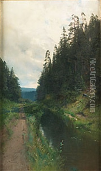 Skogsback Oil Painting - Alfred Thoerne