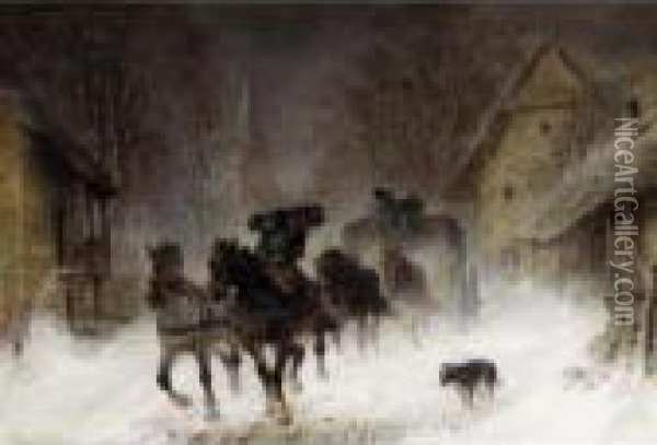The Snow Storm Oil Painting - Hermann Kauffmann