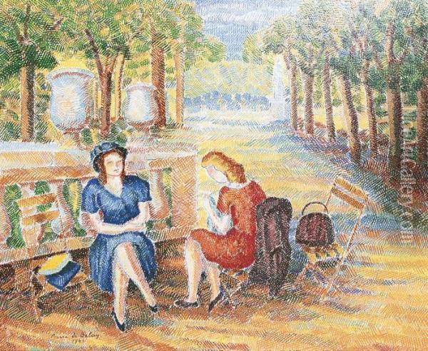 Conversation Dans Le Jardin Du Luxembourg Oil Painting - Pierre De Belay