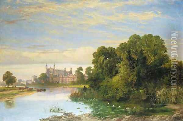The College Chapel, Eton, from the Thames Oil Painting - Joseph Paul Pettitt