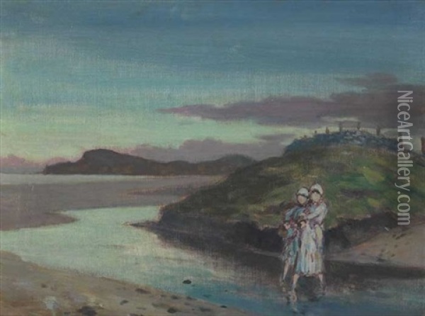 Two Girls Before A Ring Fort Oil Painting - George Russell