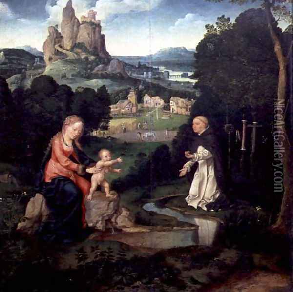 Madonna and Child with a Dominican Offering his Heart Oil Painting - Joos Van Cleve