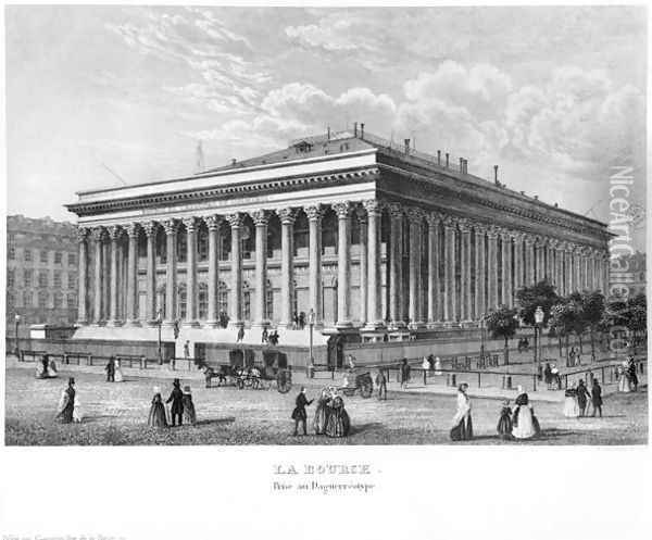 The Bourse and the Commercial Court, Paris, after a daguerreotype, c.1840 Oil Painting - Claude Hilaire Alphonse Chamouin