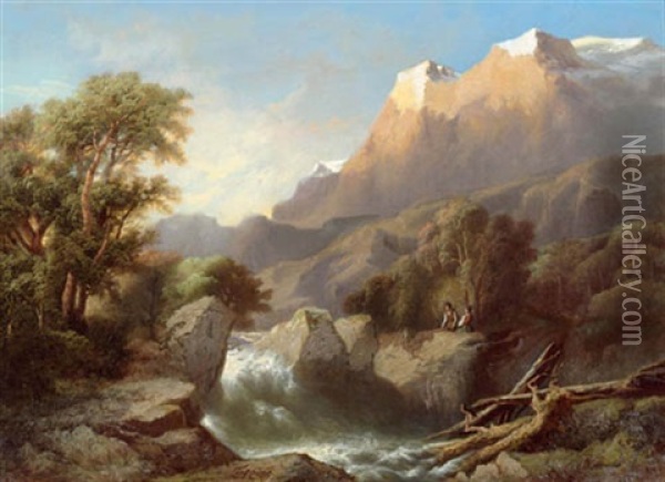 Gebirgslandschaft Mit Rauschendem Fluss Oil Painting - Jean Marc Benjamin Tepping