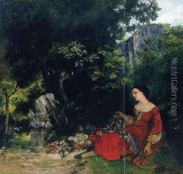 Woman with Garland Oil Painting - Gustave Courbet