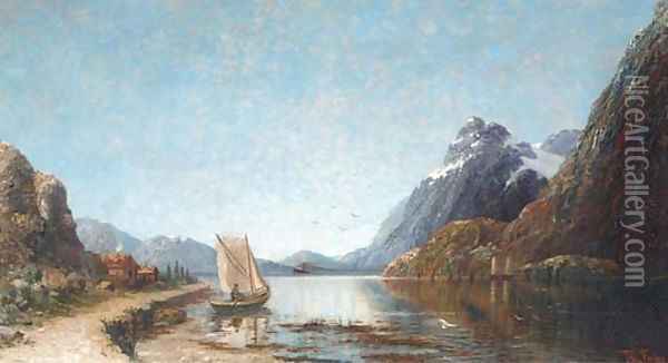 A fishing boat on an Alpine lake Oil Painting - Therese Fuchs