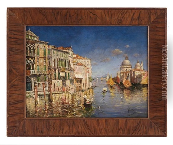 View Of The Grand Canal And Basilica Di Santa Maria Della Salute In Venice Oil Painting - Paolo Sala
