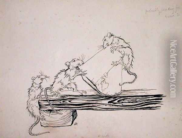 Rats...ate the cheese out of the vats, illustration from The Pied Piper of Hamelin, version by Robert Browning, published 1934 Oil Painting - Arthur Rackham
