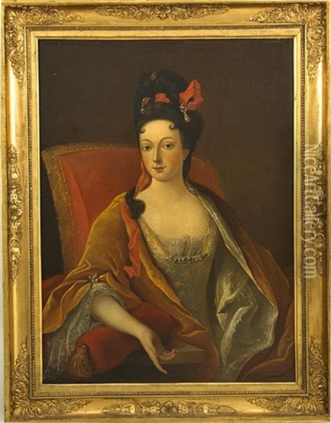 Portrait De Jeune Femme En Robe Blanche Oil Painting - Nicolas de Largilliere