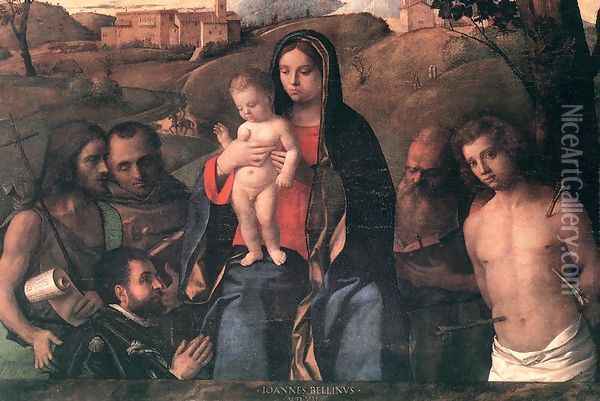 Madonna and Child with Four Saints and Donator 1507 Oil Painting - Giovanni Bellini
