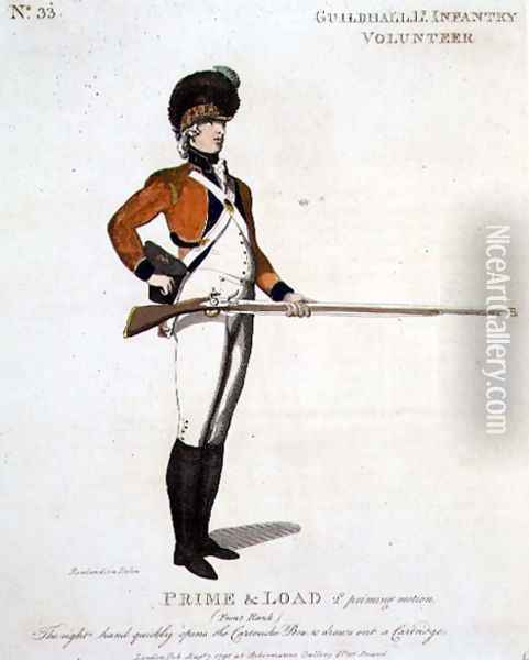 Guildhall Light Infantry Volunteer, plate 33 from Loyal Volunteers of London and Environs, 1798 Oil Painting - Thomas Rowlandson