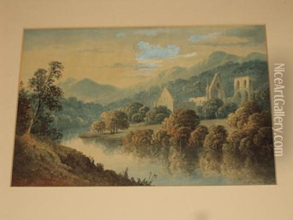 Dryborough Abbey - Scotland Oil Painting - H. Magenis