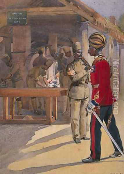 Soldiers of the 2nd Queens Own Sappers and Miners outside The Workshop Havildar Subedar Oil Painting - Alfred Crowdy Lovett