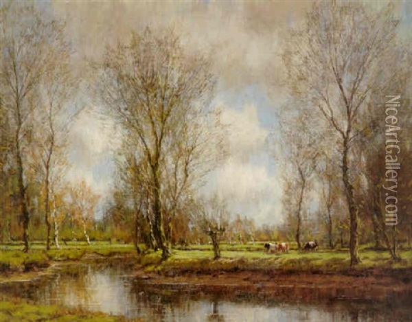 A River Landscape With Cattle Grazing On The Far Bank Oil Painting - Arnold Marc Gorter