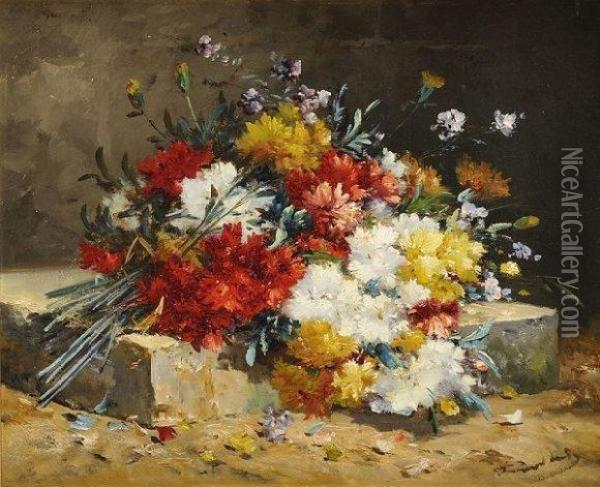 Cauchois 
 
Bouquet De Fleurs Sur Un Entablement Oil Painting - Eugene Henri Cauchois