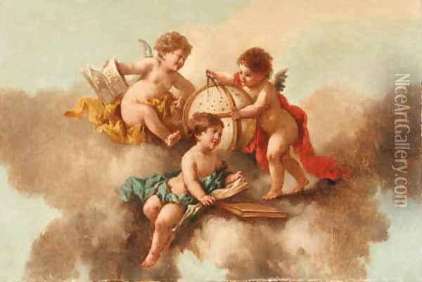 Putti with a Globe and a Compass Oil Painting - French School