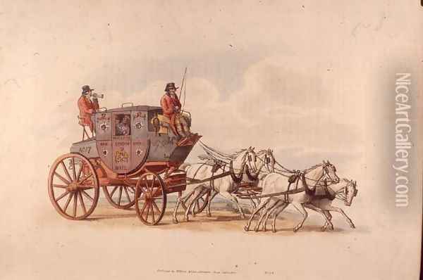 The London to Worcester Royal Mail Coach from Costume of Great Britain Oil Painting - William Henry Pyne
