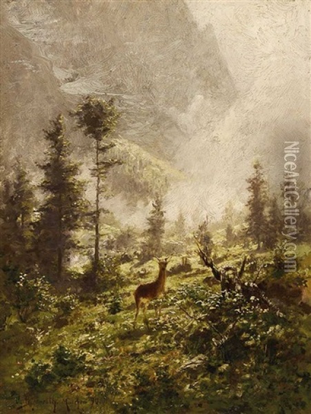 Reh In Herbstlicher Gebirgslandschaft Oil Painting - Karl Boessenroth