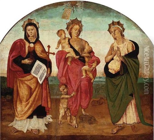 Faith, Hope And Charity Oil Painting - Pietro Perugino