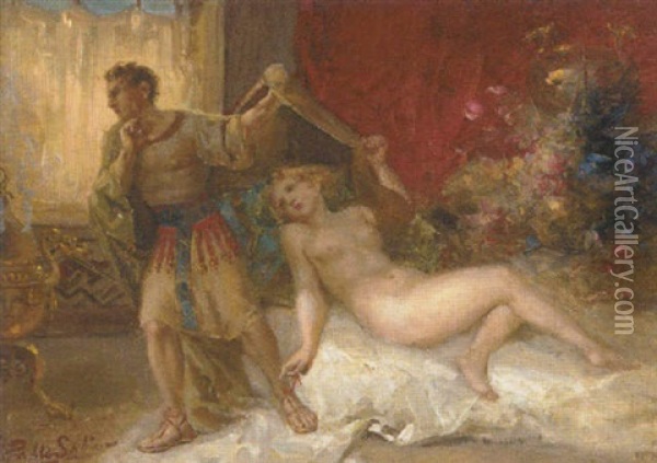 The Roman Centurion And The Female Nude Oil Painting - Juan Pablo Salinas