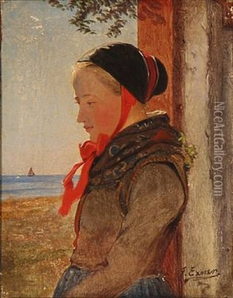 Girl From Amager In A Doorway On A Sunny Day Oil Painting - Johann Julius Exner