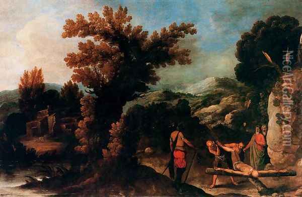 Landscape with the crucifixion of St. Peter Oil Painting - Francisco Collantes
