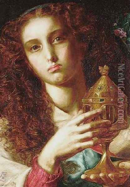 King Pelles' Daughter bearing the Sancgraal Oil Painting - Anthony Frederick Sandys