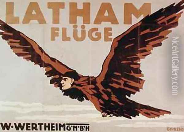 Poster advertising an aeronautical show featuring Hubert Latham Oil Painting - Julius Gipkens