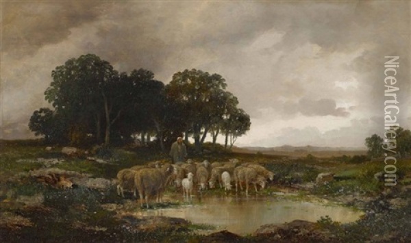 Schafer Mit Seiner Herde Oil Painting - Adolf Kaufmann